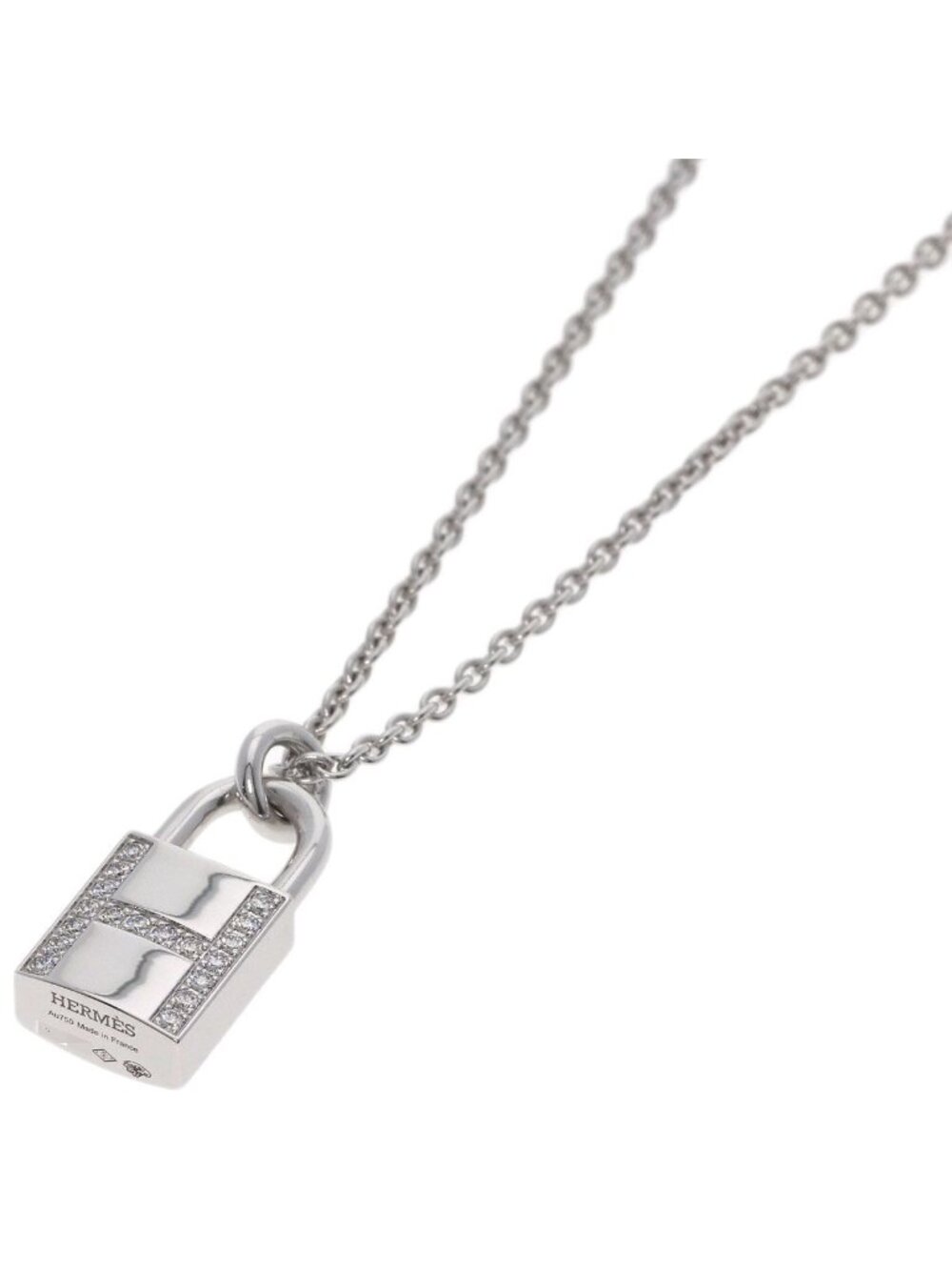 Hermes Amulette Kelly Diamond Necklace 18k White Gold